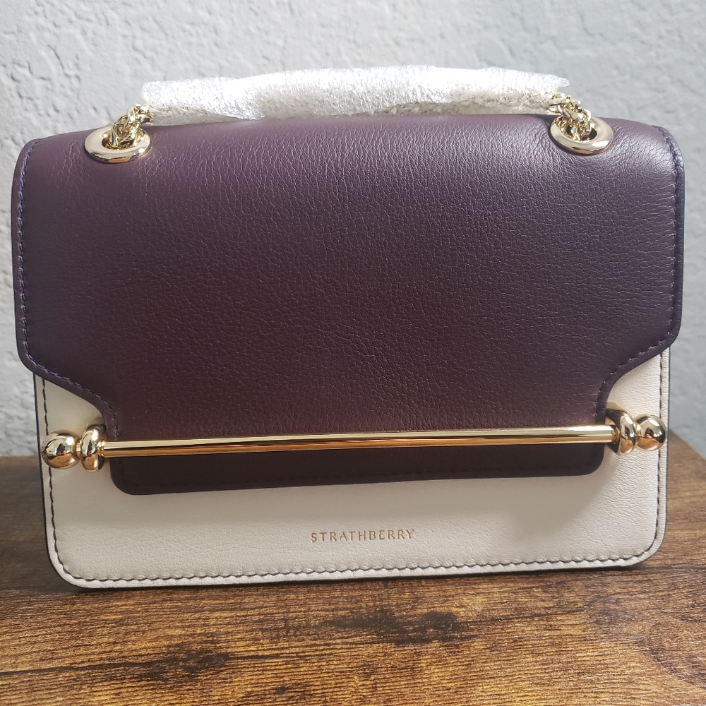 Strathberry East/West Mini - Burgundy/Vanilla